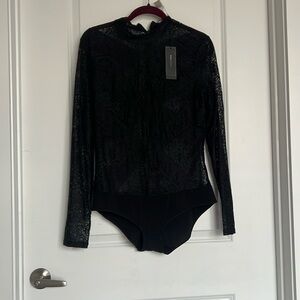 Size L BCBG black lace body suit